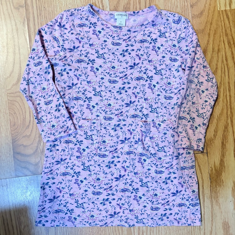 J.Crew Crew Cuts Pink Print Long Sleeve Cotton Dress W/Pockets Like New